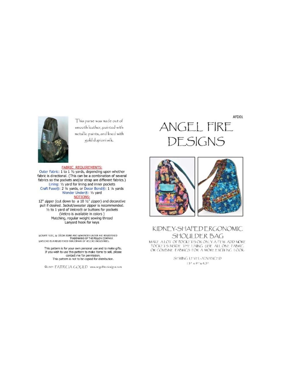 New - AFD01 - Ergonomic Shoulder Bag Pattern by Patricia Gould